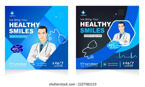 Medical healthcare flyer social media post template. health clinic social media post template.