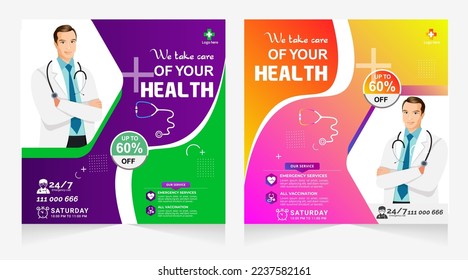 Medical healthcare flyer social media post template. health clinic social media post template.