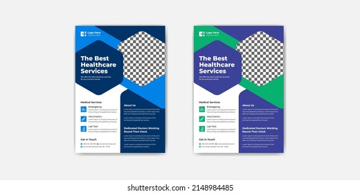 Medical Healthcare Flyer Template And Corporate Business Leaflets Vector In A4 Size For Print