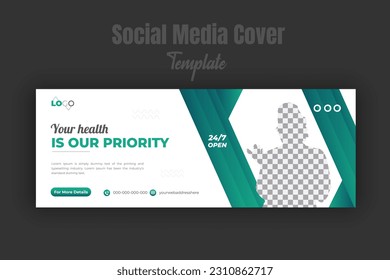 Medical healthcare, hospital banner promotion social media cover or web banner post template design with photo place holder green gradient color shape