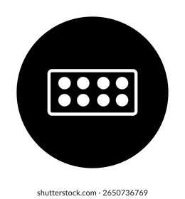 Ícone de saúde médica representando comprimidos de medicação ou comprimidos blister em um círculo preto de fundo