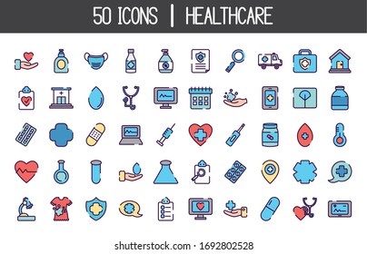 medical and healthcare icon set over white background, line color style, vector illustration