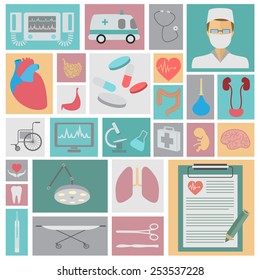 Medical and healthcare icon set. Vector illustration