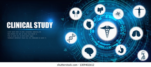 Medical Healthcare Icons. Medical Banner with People Charting Disease or Scientific Discovery Web Header Banner. Vector Illustration. Healthcare Concept