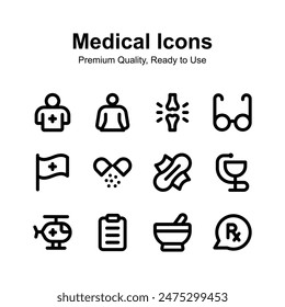 Medical and healthcare icons set, isolated on white background