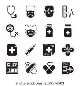 Medical and healthcare icons set on white background vector illustration, Stroke line icons set of healthcare