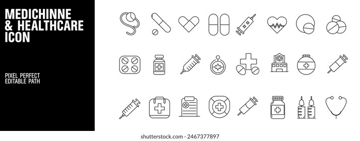 Conjunto de iconos médicos y sanitarios Símbolos de Profesional Diseño de Vector