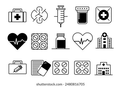 Conjunto de iconos médicos y sanitarios Símbolos Diseño de Vector