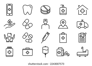 Medical and healthcare illustration icon set. Line icon style. Simple vector design editable