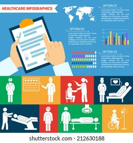 Medical healthcare infographic with vaccination delivery surgery symbols vector illustration