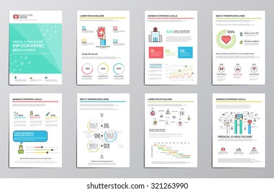 Medical And Healthcare Infographics Elements For Corporate Brochures. Flat Design. Vector