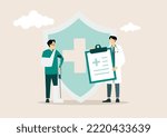 Medical healthcare insurance banner, flat vector illustration. Insurance against accidents and injuries.