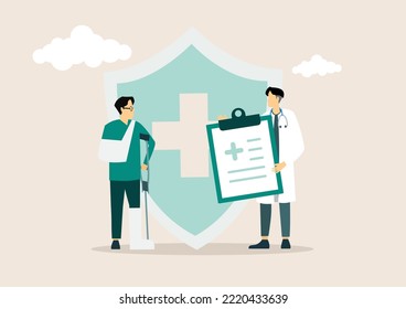 Medical healthcare insurance banner, flat vector illustration. Insurance against accidents and injuries.