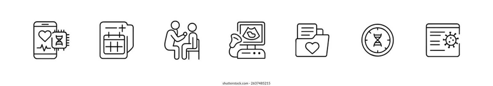 Medical healthcare line icon set for apps and digital tools, linear healthcare icons