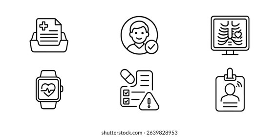 Medical, healthcare line icon set. patient care, health records icons line collection