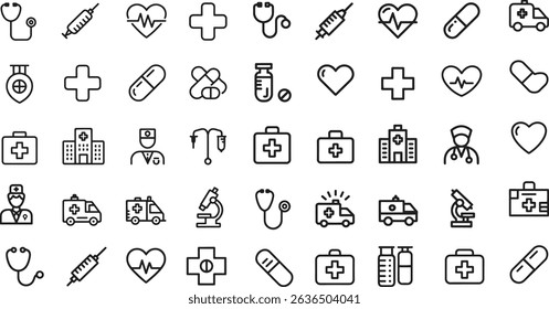 medical and healthcare line icons set. hospital, treatment, diagnosis, wellness. editable vector illustration