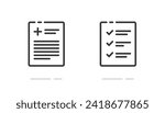 Medical healthcare document check list icon vector simple graphic pictogram set line outline art stroke design, check up report symbol, checklist inventory form exam image clipart