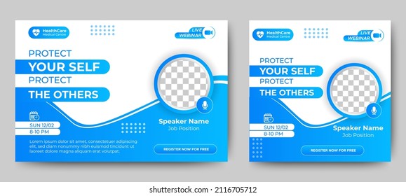 Medical Healthcare Live Webinar Banner Invitation And Social Media Post Template. Coronavirus Webinar Invitation With Clean Gradient Blue Design.