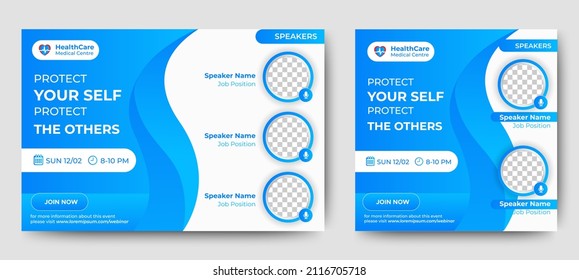 Medical Healthcare live webinar Banner Einladung und Social Media Post Template. coronavirus webinar Einladung mit sauberem Farbverlauf blau Design.