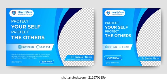 Medical Healthcare Live Webinar Banner Invitation And Social Media Post Template. Coronavirus Webinar Invitation With Clean Gradient Blue Design.