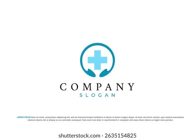 Medical Healthcare Logo with Cross and Hands stethoscope