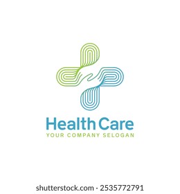 medical healthcare logo design vector symbol cross and hand icon illustration