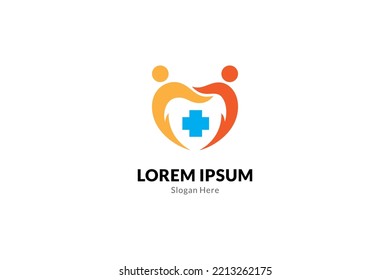 Medical And Healthcare Logo With Heart, People And Medical Cross Shape