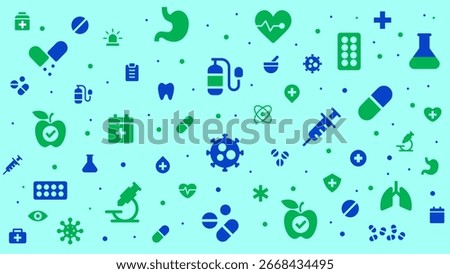 Medical Healthcare Pattern Background - Flat Vector Icons of Medicine, Health, and Hospital Elements