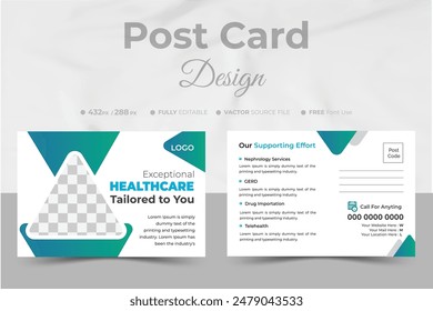 Medical Healthcare Post card Design, Modern creative Design Shapes.