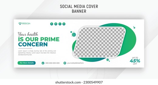 Medical healthcare promotion banner for social media cover design template with amazing green gradient color shape