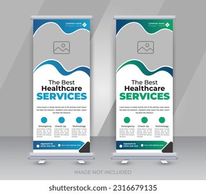 Medical healthcare roll up banner design or doctor clinic standee layout promotion ads template