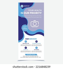 Medical Healthcare Roll-up banner. Multipurpose business Blue Green pharmacy, signage standee vector layout. Vertical X banner rollup banner set.