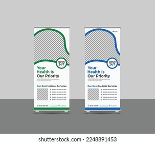 Medical healthcare rollup banner template, standee and banner template decoration for exhibition, printing, presentation  vector layout creative Roll-up Banner design, Medical healthcare concept