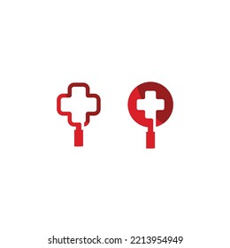 Medical and healthcare search logo vector. Icon for health medic finder revive solution. Connect people, doctor, nurse, expert health to people need help and care. Apply to web site brand app