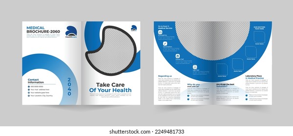 Medical healthcare service bifold brochure design or hospital clinic promotion brochure template, Multipurpose template with cover, back, and inside pages vector layout