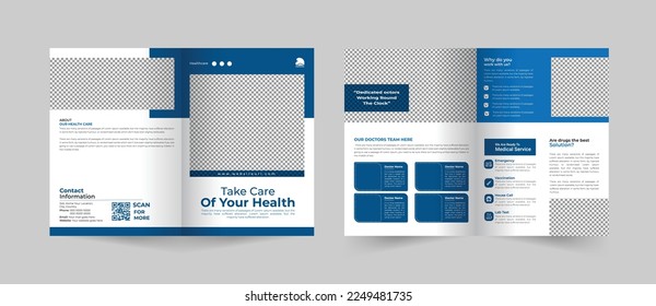 Medical healthcare service bifold brochure design or hospital clinic promotion brochure template, Multipurpose template with cover, back, and inside pages vector layout