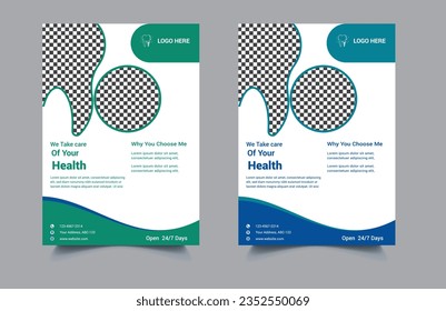 Medical healthcare service marketing flyer template design with abstract geometric shape. Doctor, dentist, dental, health and hospital business promotion social media web banner, dentist flyer design,