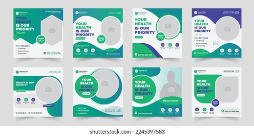 Medical healthcare service Social Media Post Template, hospital clinic promotion web banner, medical social media post, business promotion banner for doctor, medical social media post set