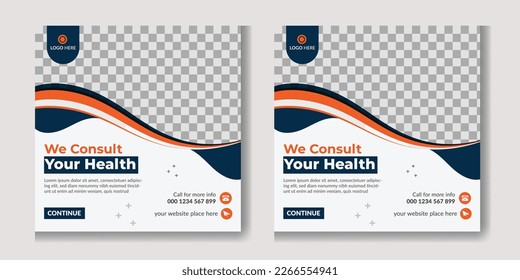 Medical healthcare service Social Media Post Template, hospital clinic promotion web banner, medical social media post.