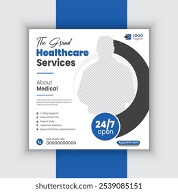 Serviço médico ou de saúde Modelo de postagem de mídia social, banner web de promoção clínica hospitalar, postagem de mídia social médica, promoção de negócios
