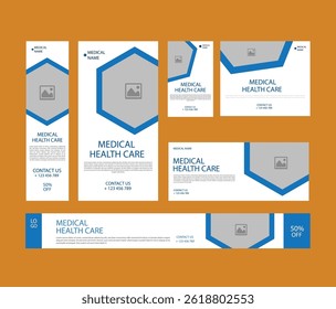 Serviço de saúde médica Social Media Post Template, banner web promoção clínica do hospital, postagem de mídia social médica, banner de promoção de negócios para médico, post de mídia social médica definido
