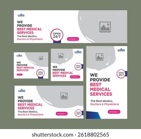Serviço de saúde médica Social Media Post Template, banner web promoção clínica do hospital, postagem de mídia social médica, banner de promoção de negócios para médico, post de mídia social médica definido

