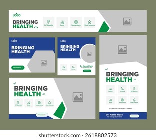 Serviço de saúde médica Social Media Post Template, banner web promoção clínica do hospital, postagem de mídia social médica, banner de promoção de negócios para médico, post de mídia social médica definido
