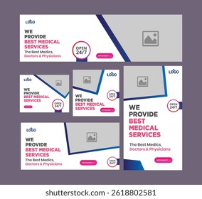 Serviço de saúde médica Social Media Post Template, banner web promoção clínica do hospital, postagem de mídia social médica, banner de promoção de negócios para médico, post de mídia social médica definido
