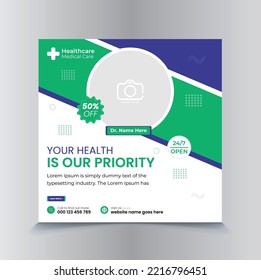 medical healthcare services social media post design template doctor, healthcare, nursing, hospital web banner template
