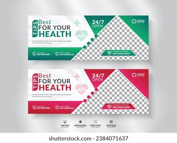 Medical healthcare services social media cover design template with gradient colour, Social media cover page timeline, web banner ads design template.
