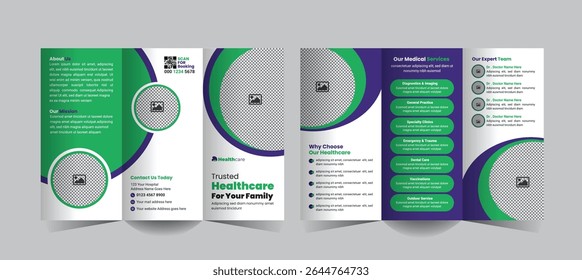 Medical and healthcare services trifold brochure design or Hospital, clinic center business brochure template