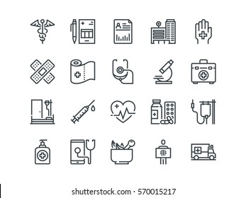 Medical   Healthcare  Set outline vector icons  Includes such as Emergency  Heartbeat  Medical equipment   other   Editable Stroke  48x48 Pixel Perfect 
