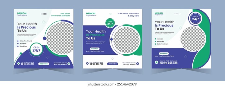 Medical healthcare social media banner and square flyer Instagram post template