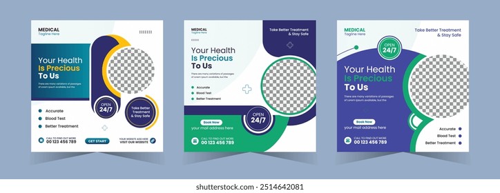 Medical healthcare social media banner and square flyer Instagram post template